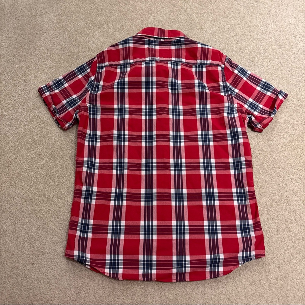 Hollister Red Checkered Plaid Short Sleeve Button Up Shirt Mens Size XL - Picture 8 of 12